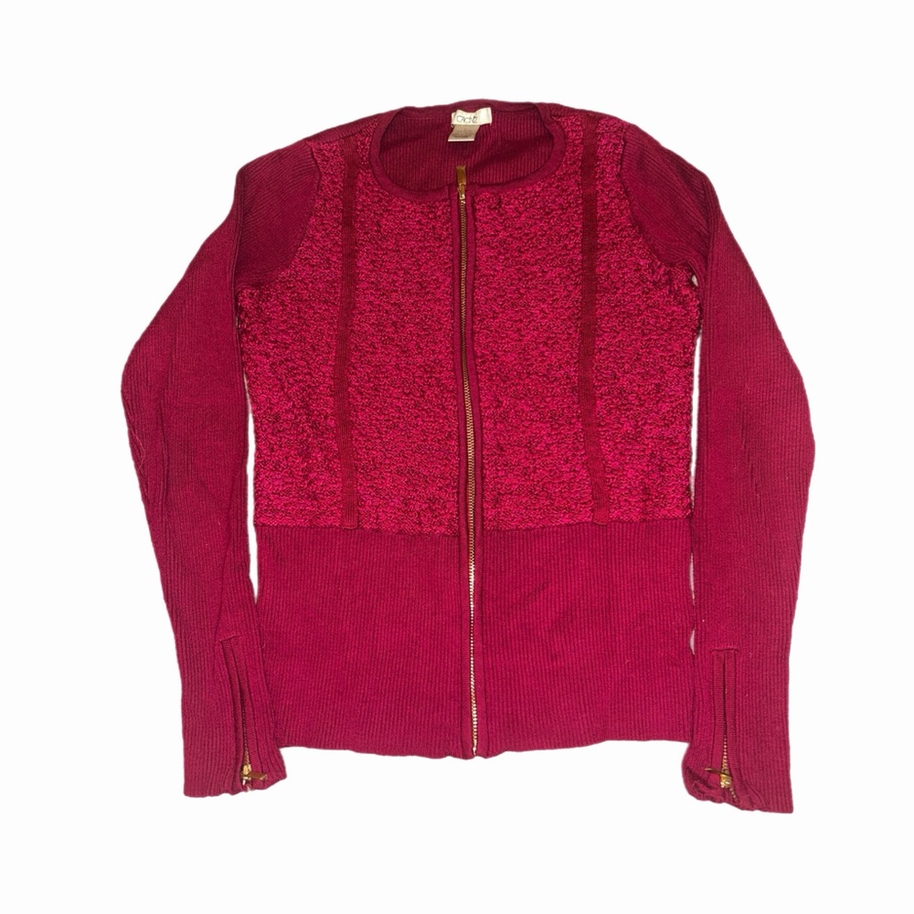 Vintage Cache Bright red Textured zip up Cardigan